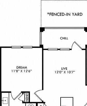 The Harrell with Fenced-in Yard The Harrell with Fenced-in Yard.2 bedroom apartment. Kitchen with island open to living room. 2 full bathrooms, double vanity in master. Walk-in closets. Patio/balcony open to yard.